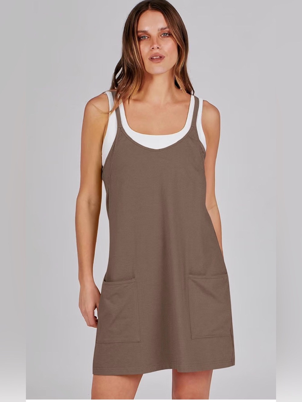 Everyday Pocket Tank Dress - Taupe